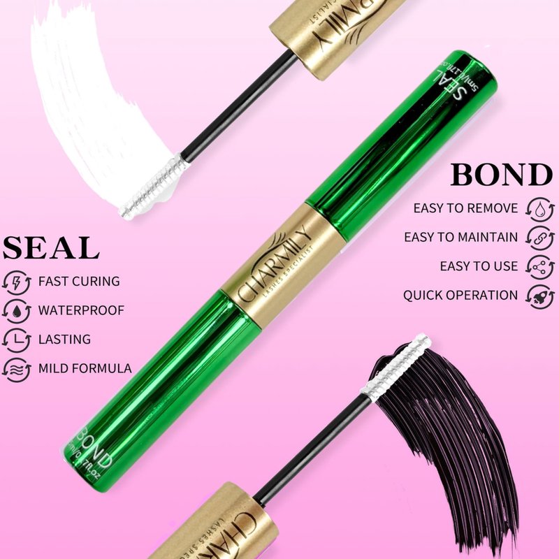 Charmily Lash Cluster Glue, Bond and Seal for Eyelash Clusters, 5ml+5ml, Waterproof, 2-in-1 Home Use, Strong Hold for 72H