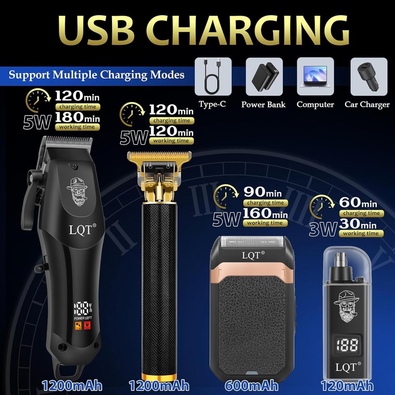Skiennix Hair Clippers for Men - 4-Piece Cordless Grooming Kit with LED Display & Accessories