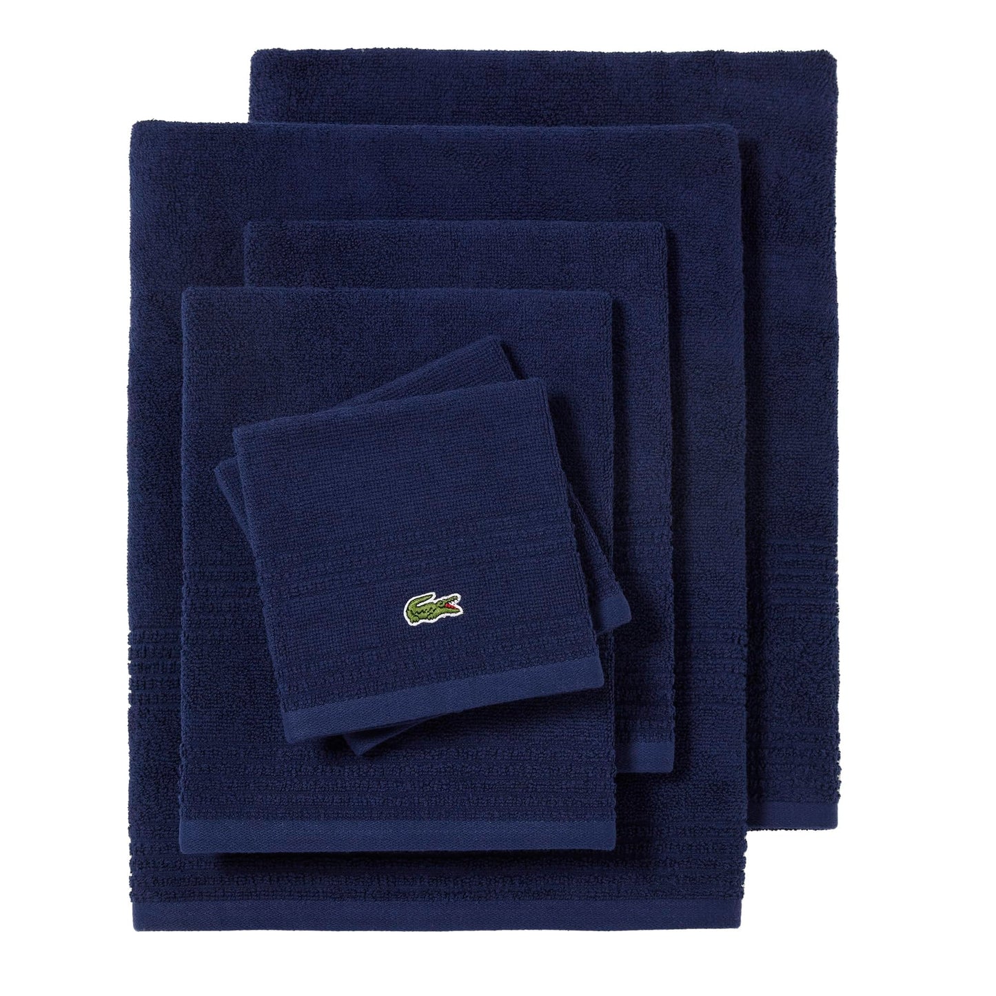 Lacoste Grand Slam 6-Piece Towel Set – Soft and Absorbent 100% Cotton Towels for Bathroom, Quick-Drying – Includes 2 Bath Towels, 2 Hand Towels, 2 Washcloths, Navy