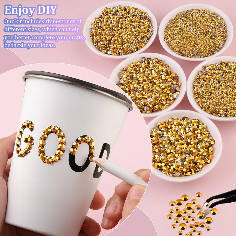 Mine Gold 25000 Pcs Resin Rhinestones - Mixed Sizes 2-6mm Flatback Gems for DIY Crafts & Decor