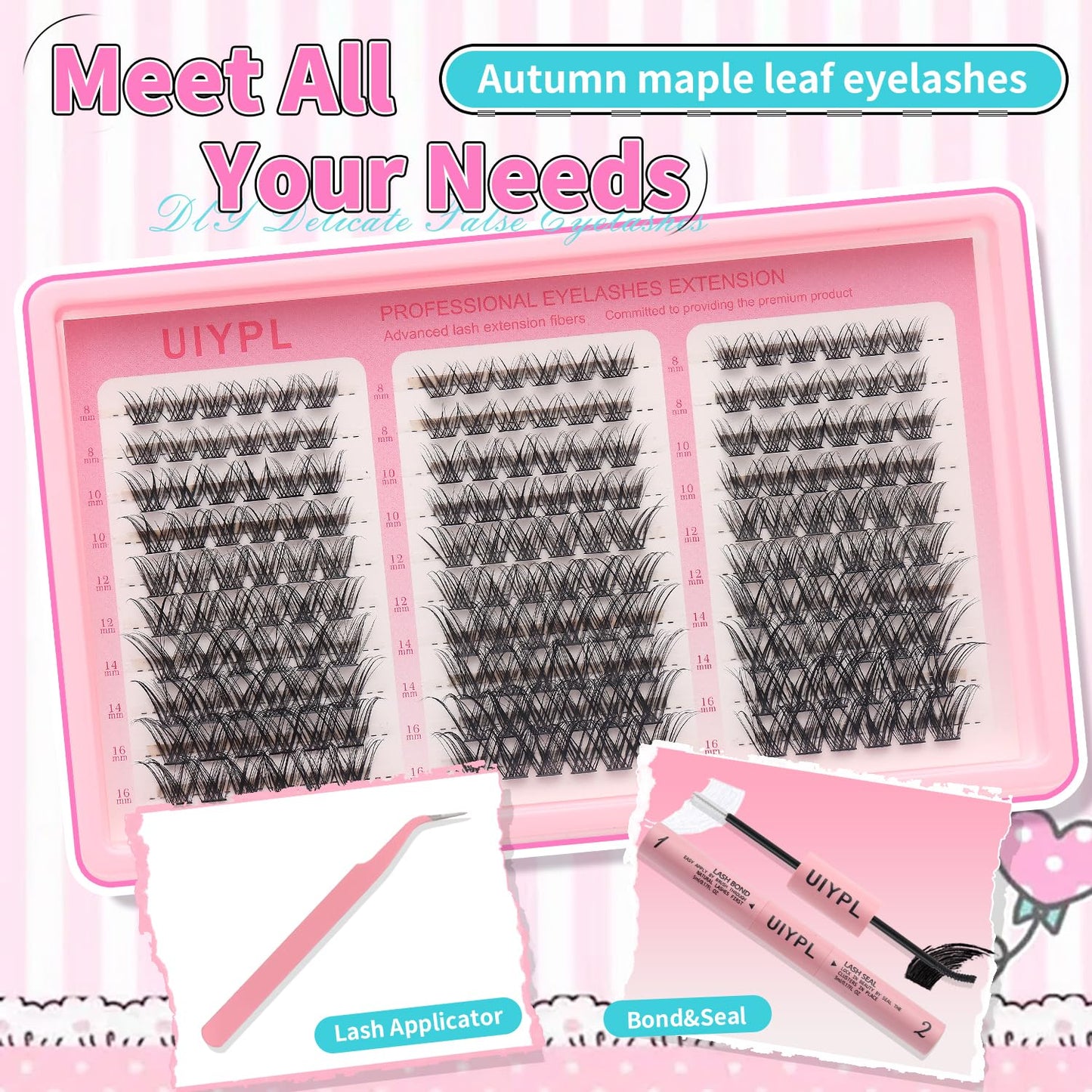UIYPL Lash Clusters Kit-Cluster Eyelash Extensions. Eyelash Extension Kit. Volume Lash Clusters. Pro Lash. False Eyelashes & Adhesivesc. (ZH13 kit 180pcs)