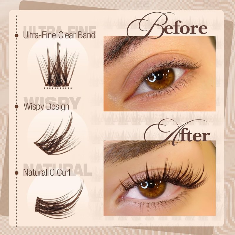 Mavphnee Brown Lash Clusters - Wispy Individual Eyelash Extensions | Dark Brown, 8-16MM for Everyday Wear