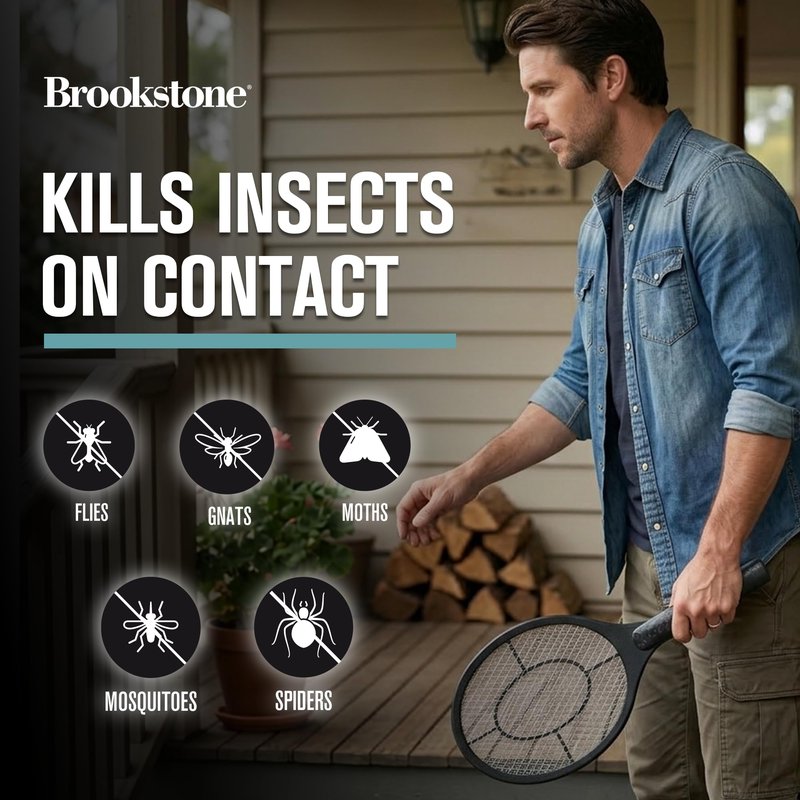 Brookstone Handheld Bug Zapper – Electric Mosquito & Flying Insect Zapper | Lightweight Rechargeable Bug Zapper Racket | Indoor & Outdoor Use