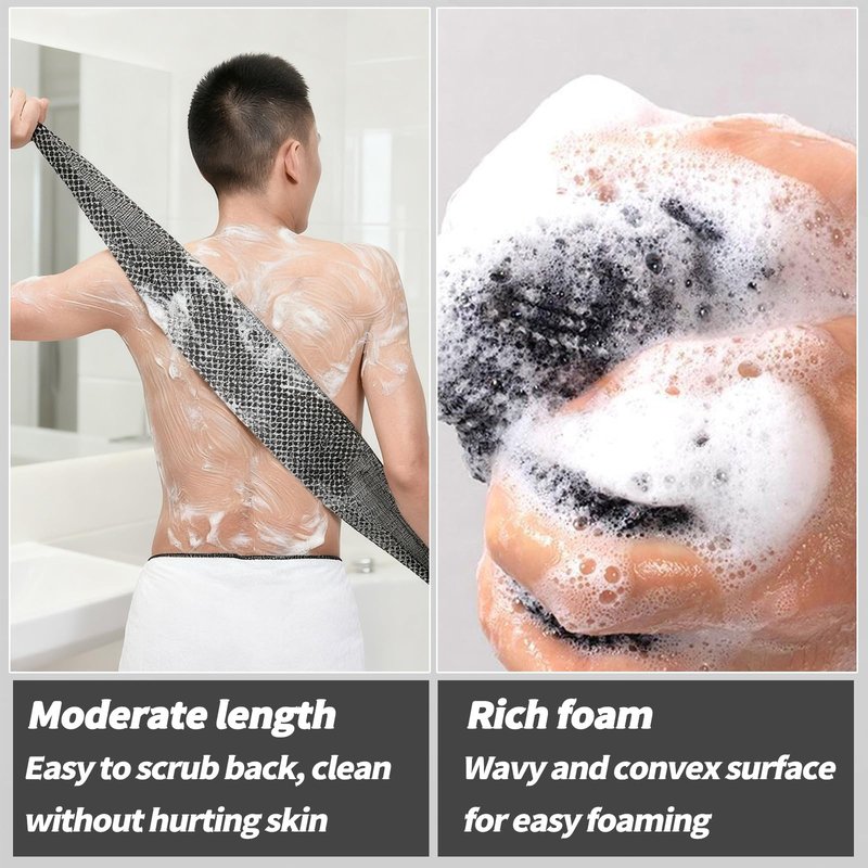 Exfoliating Shower Towel 47", Advanced Exfoliating Microfiber Towel, Premium Scrub Bathroom Towel Set for Smooth Skin, Quick Drying Durable and Gentle for Sensitive Skin (Black+Pink)