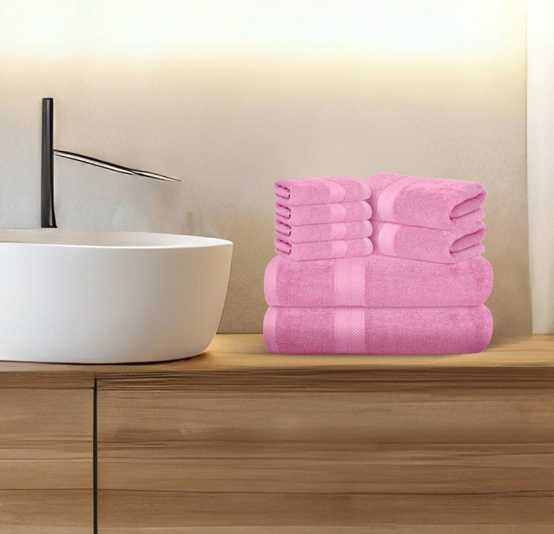 Avalon Towels Luxury 8 Piece Pink Towels Set, 2 Bath Towels, 2 Hand Towels and 4 Washcloths, 600 GSM 100% Ring Spun Cotton Highly Absorbent Pink Bathroom Towels, Ideal for Hotel, Spa and Gym