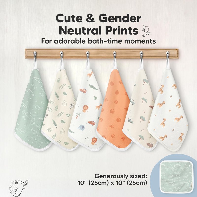 6-Pack Cotton Baby Washcloths for Newborn - Organic Cotton Muslin Soft Wash Cloths for Babies, Infant, Kids, Toddler Towels for Boy,Girl,Super Absorbent Face Cloths,Scratch-free Baby Rags (Wilderness)
