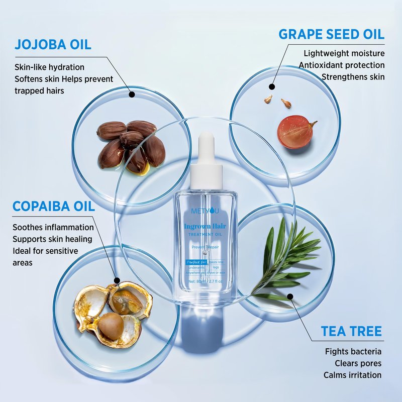 Ingrown Hair Treatment Oil for Bikini Area: V Soothes Redness & Prevents Razor Bumps - After Shave Treatment Oil for Bikini Area, Legs, Underarm and Arm - 80ML