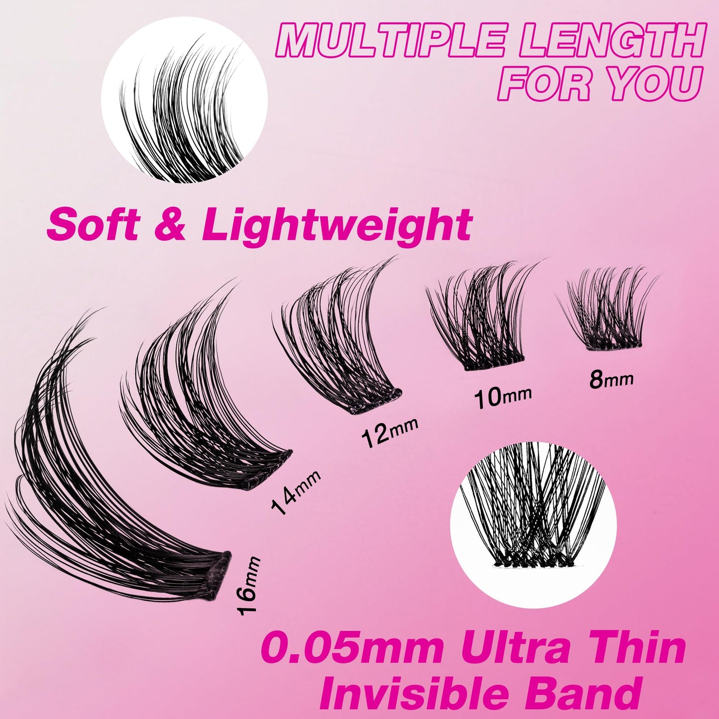 VEYESBEAUTY Lash Clusters Individual Eyelash Extensions Thin & Invisible Band DIY False Eyelashes for Self-application Newbie's Five-Second Series Wispy Lash Tray, Siren 8-16mm Mixed Length