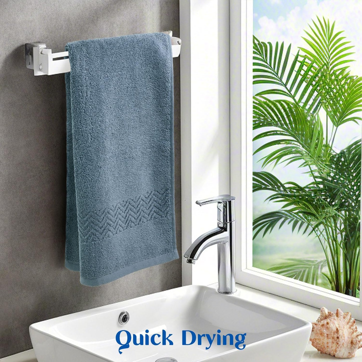 Cleanbear Hand Towel for Bathroom, 100% Cotton, Quick Dry & Lightweight Hand Towels with Wavy Pattern, Lint Free and Durable, 4 Pack, 13 x 28 Inch (Blue-Gray)