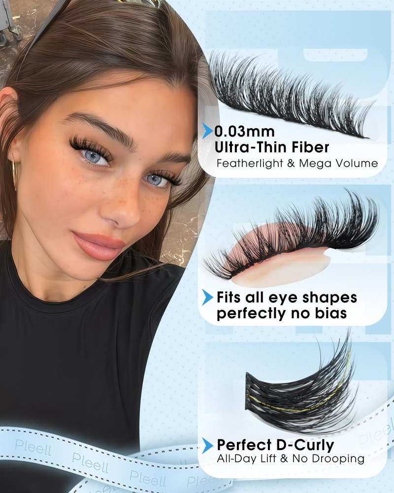 Fluffy Lash Clusters Wispy Eyelash Clusters 12-18mm 5D DIY Lashes Clusters D-Curl Natural Cluster Eyelash Extensions Volume Individual Lashes with Ultra-Thin Band by Pleell