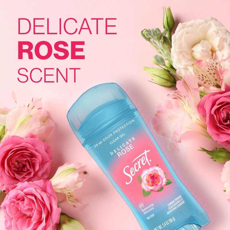 Secret Fresh Antiperspirant Deodorant for Women, 72hr Breathable Sweat & Odor Protection, Instant Freshness & Gentle, PH Balancing Minerals, Clear Gel, Delicate Rose Scent, 3.4 oz
