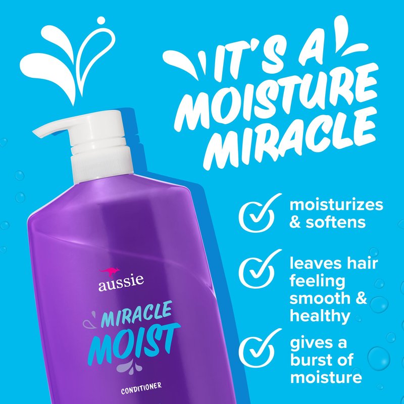 Aussie Miracle Moist with Avocado & Jojoba Oil, Paraben Free Conditioner, 26.2 fl oz