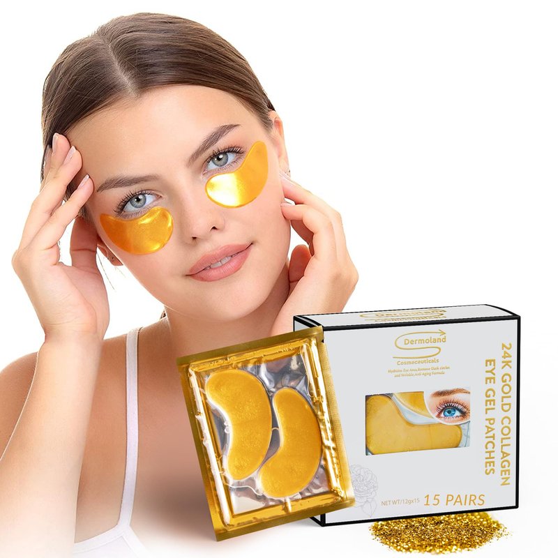 Dermoland Under Eye Patches For Women – 24K Gold Eye Masks, 15 Pairs | Hyaluronic Acid | Reduces Puffiness, Dark Circles & Wrinkles | Vegan & Hydrating