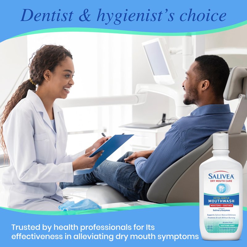 SALIVEA Dry Mouth Mouthwash - Soothing Mint Mouthwash with Natural Salivary Enzymes - Breath Freshener & Dry Mouth Care - Mint Flavor (2 Pack)