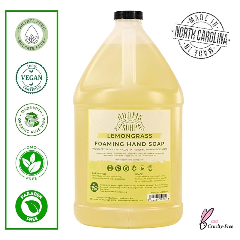 Adams Handmade Soap - Liquid Foaming Soap with Refreshing Lemongrass Scent | 1 Gallon