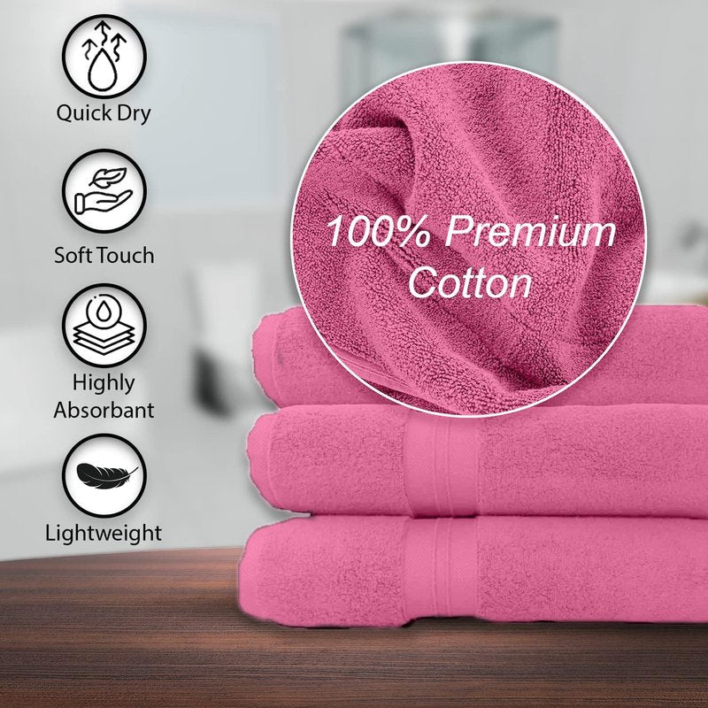 KAHAF COLLECTION 100% Cotton Bath Towels, 24x48 Pack of 6 Towels, Quick Dry, Highly Absorbent, Soft Feel Towel, Gym, Spa, Bathroom, Shower, Pool, Luxury Soft Towels (Pink, 24x48-6 Pack)