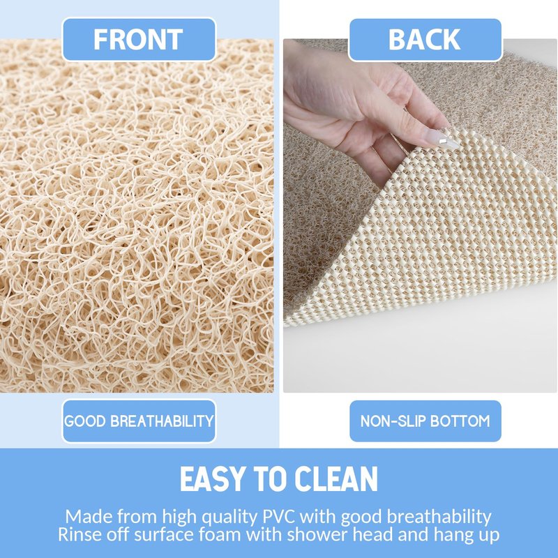 Hargiis Non Slip Bathtub Mat, Foot Scrubber Anti Slip Fast Drying Shower Mat for Tub, Floor,Bathroom, Home, Kitchen, Hotel, Beige, 24x16 Inches