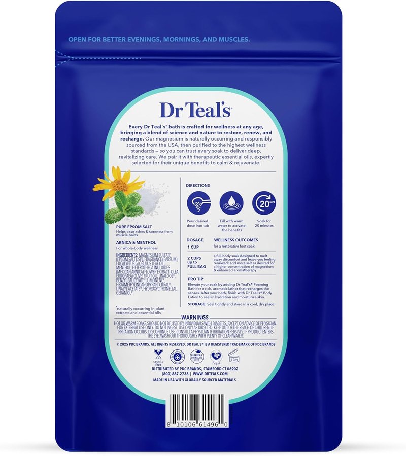 Dr Teal's Arnica Epsom Salt Soak - Muscle Recovery with Menthol & Essential Oils | 3 lbs