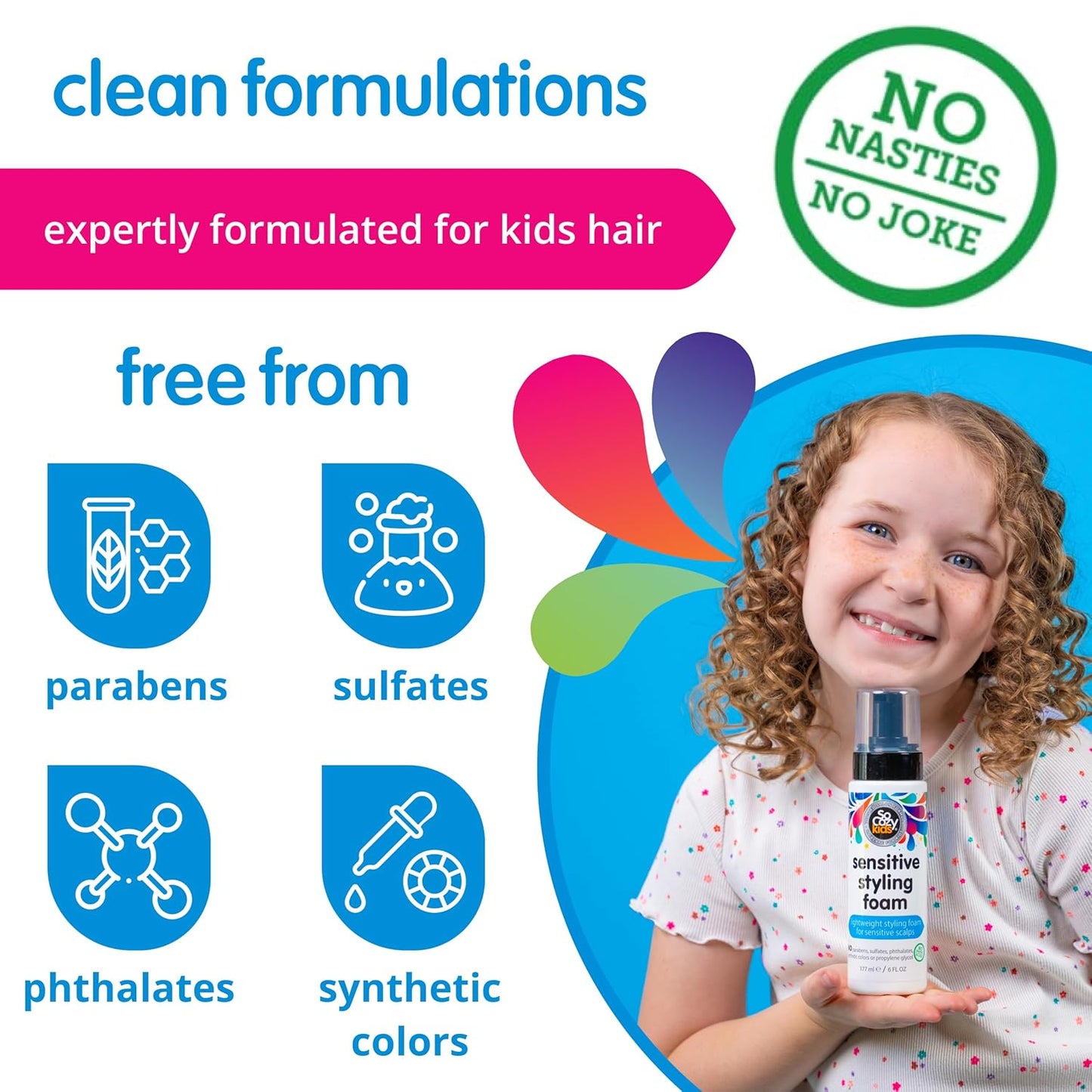 SoCozy Kids Sensitive Styling Foam - Gentle Natural Hold for Straight or Curly Hair | 6 fl oz