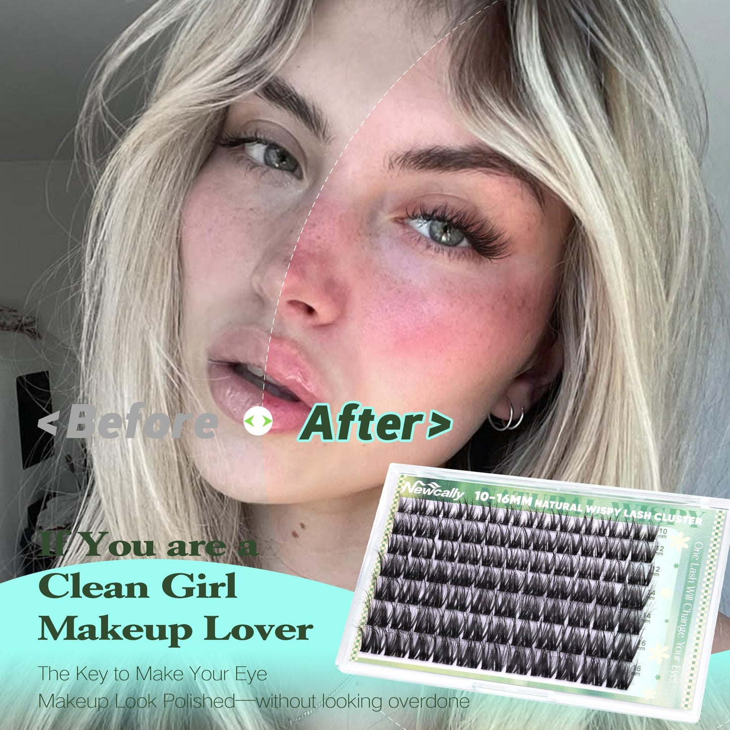 Wispy Lash Clusters Clear Band Natural Eyelash Clusters D-curly Lash Extensions Invisible Band Cluster Eyelash Extensions Spider Cluster Lashes 10-16MM Individual Lashes by Newcally