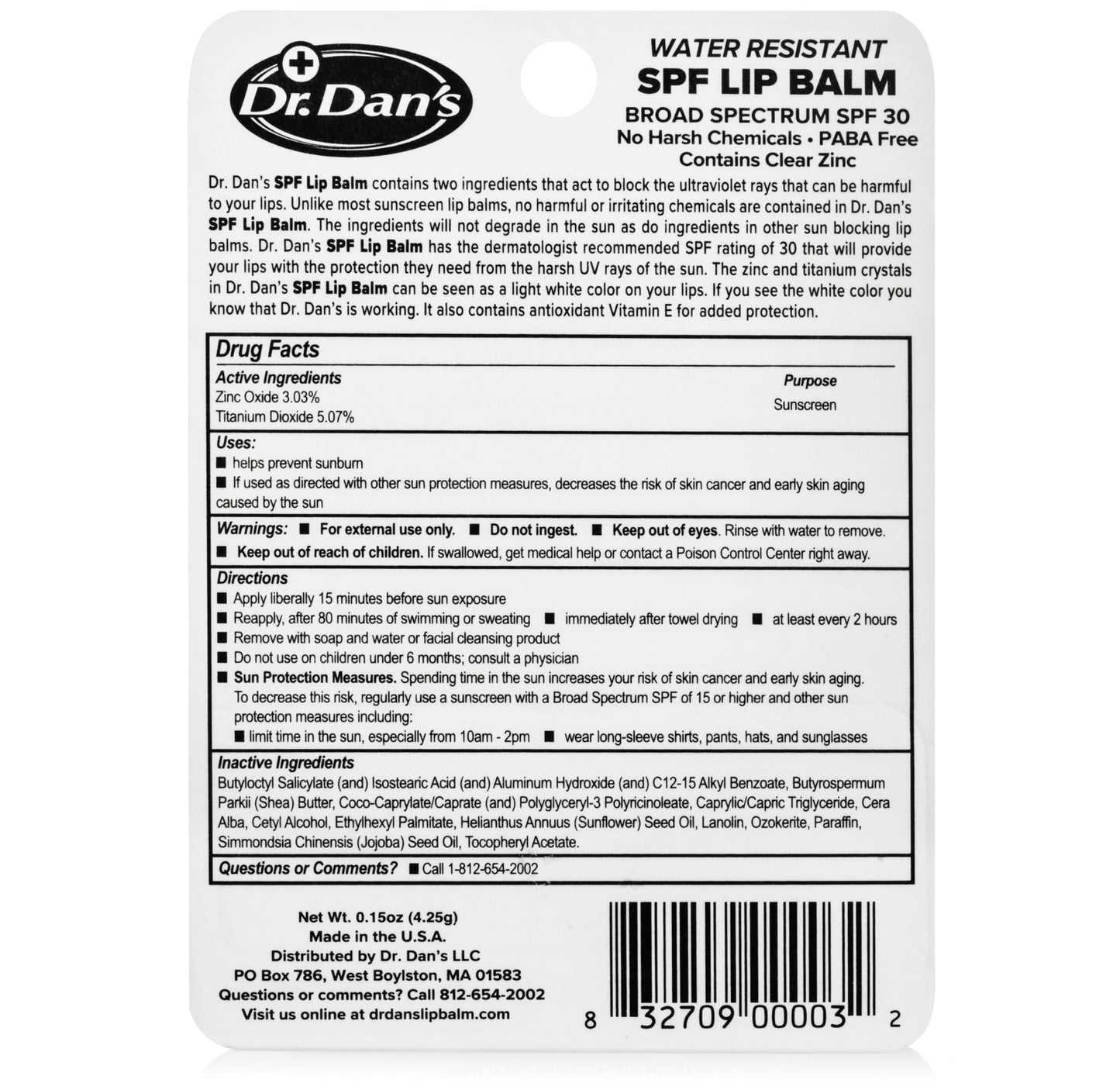 Dr. Dan's Mineral Based SPF 30 Lip Balm -1 Pack