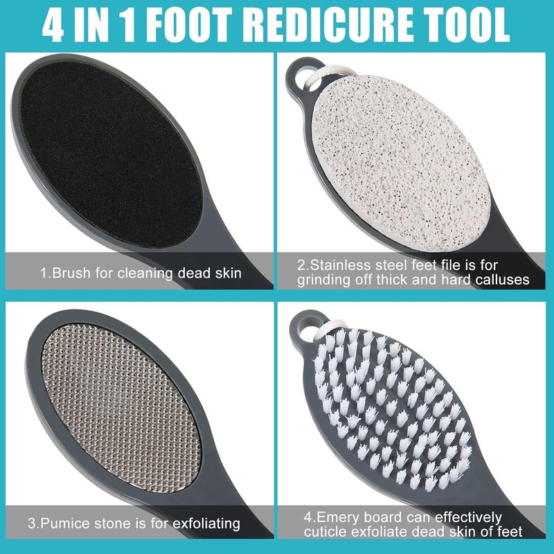 Callus Remover Foot File - 4 in 1 Pumice Stone & Scrubber for Home Foot Care | 2 Pcs Grey Set