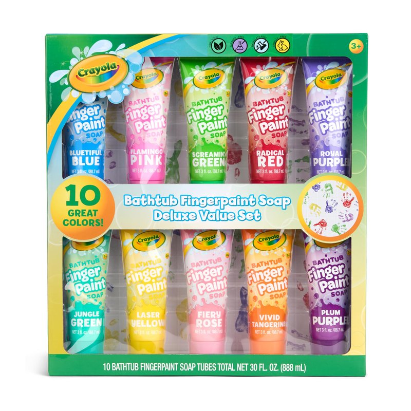 Crayola Bathtub Fingerpaint Deluxe Value Pack 10-Piece Set for Kids, 3 OZ Tubes of Washable Soap Paint, Non-Toxic, Stain Free Bath Toys for Kids