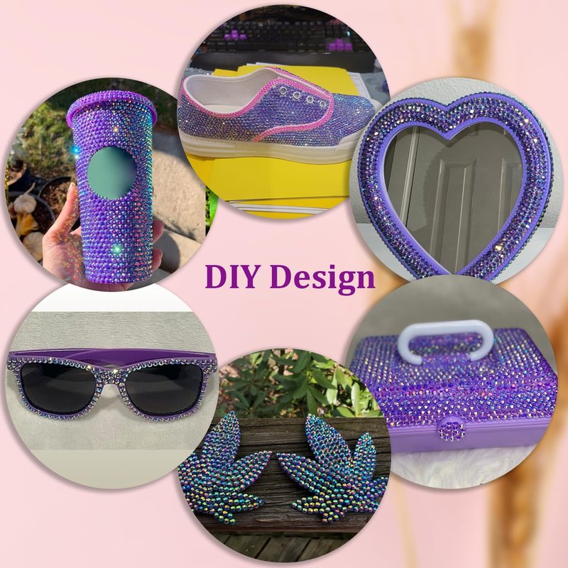 30000Pcs Resin Rhinestones for Bedazzling with Tweezers, Dark Purple AB Rhinestones for Crafting with 3Pcs 10ml B7000 Jewelry Glue for DIY Crafts Clothing Tumblers Shoes Fabric Nail Art