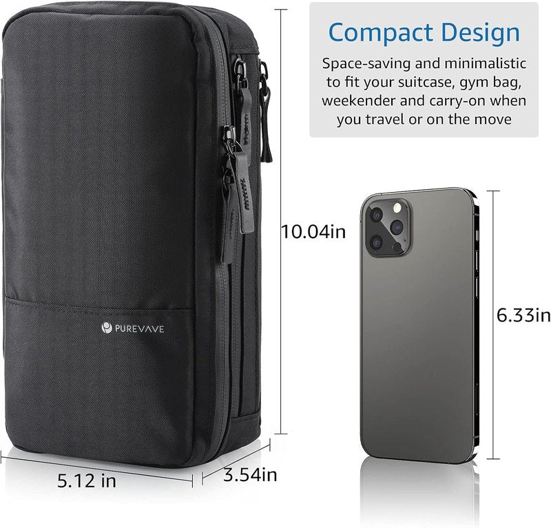 Compact Men's Toiletry Travel Bag - Waterproof Hanging Dopp Kit | Black Wash Pouch