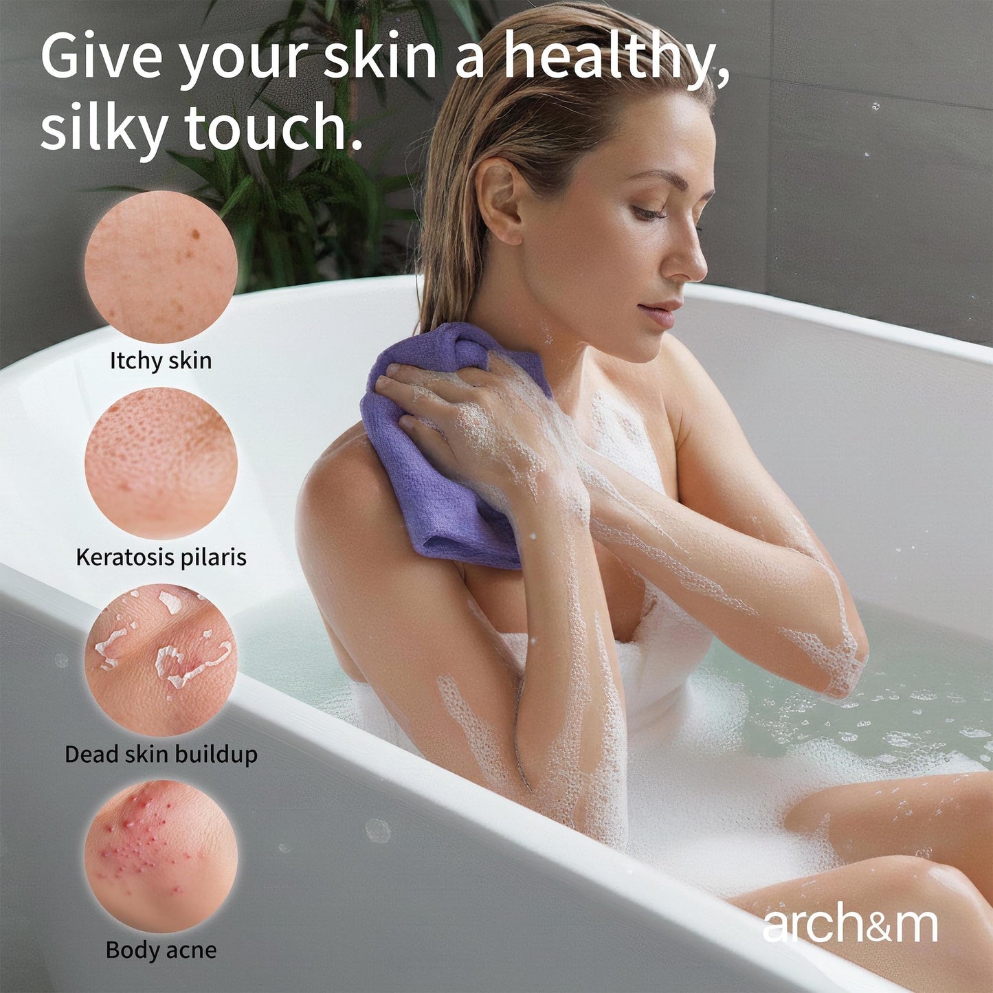 ARCH&M Exfoliating Washcloth & Body Scrubber, Orange, 3 Pack