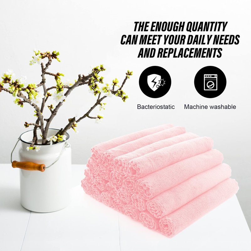 MOONQUEEN Ultra Soft Premium Washcloths Set - 12 x 12 inches - 24 Pack - Quick Drying - Highly Absorbent Coral Velvet Bathroom Wash Clothes - Use as Bath, Spa, Facial, Fingertip Towel (Pink)