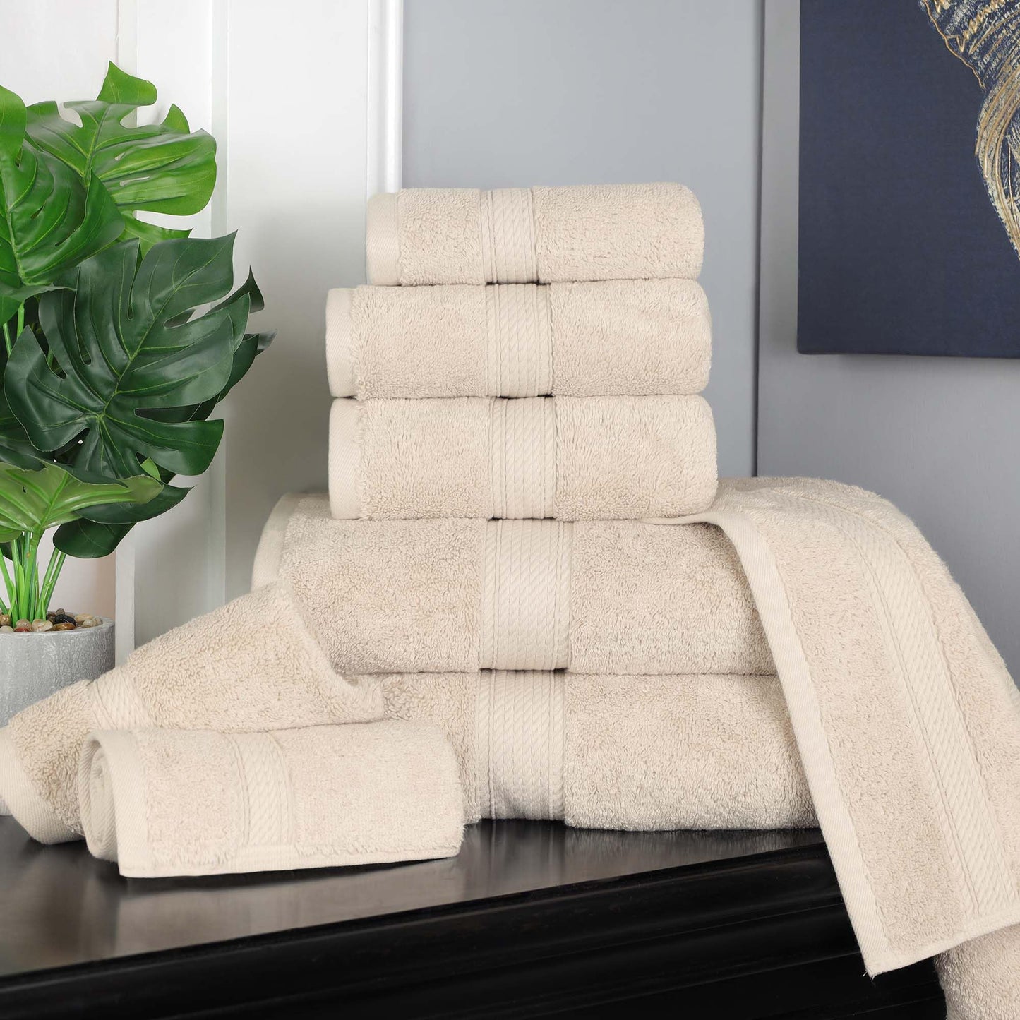 SUPERIOR Egyptian Cotton Pile 8 Piece Towel Set, Includes 2 Bath, 2 Hand, 4 Face Towels/Washcloths, Ultra Soft Luxury Towels, Thick Plush Essentials, Guest Bath, Spa, Hotel Bathroom, Cream