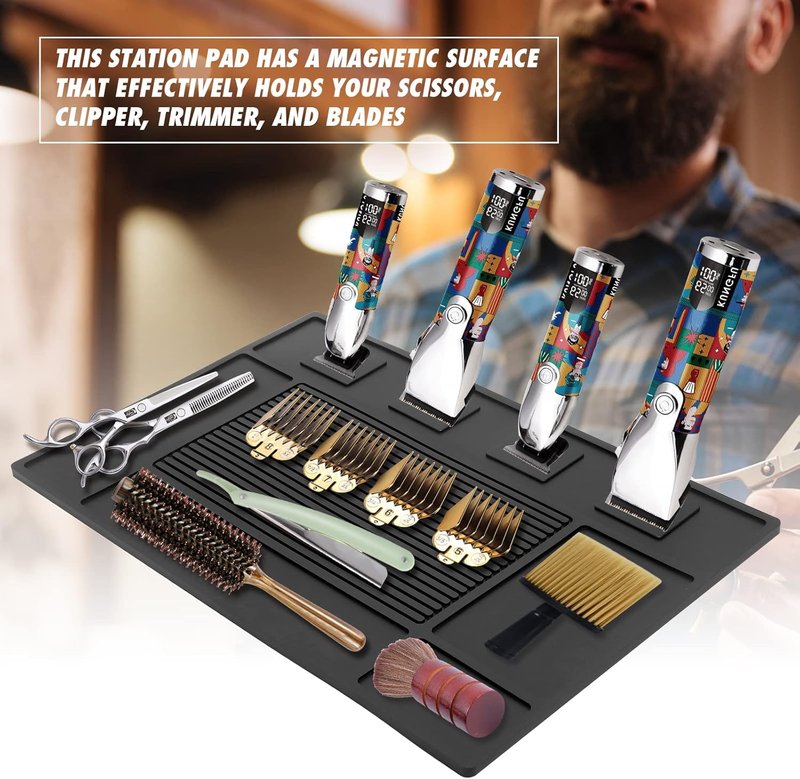 MoyRetty Magnetic Barber Organizer Mat - Professional Anti-Slip Heat-Resistant Silicone Pad | 17.7'' x 11.8''