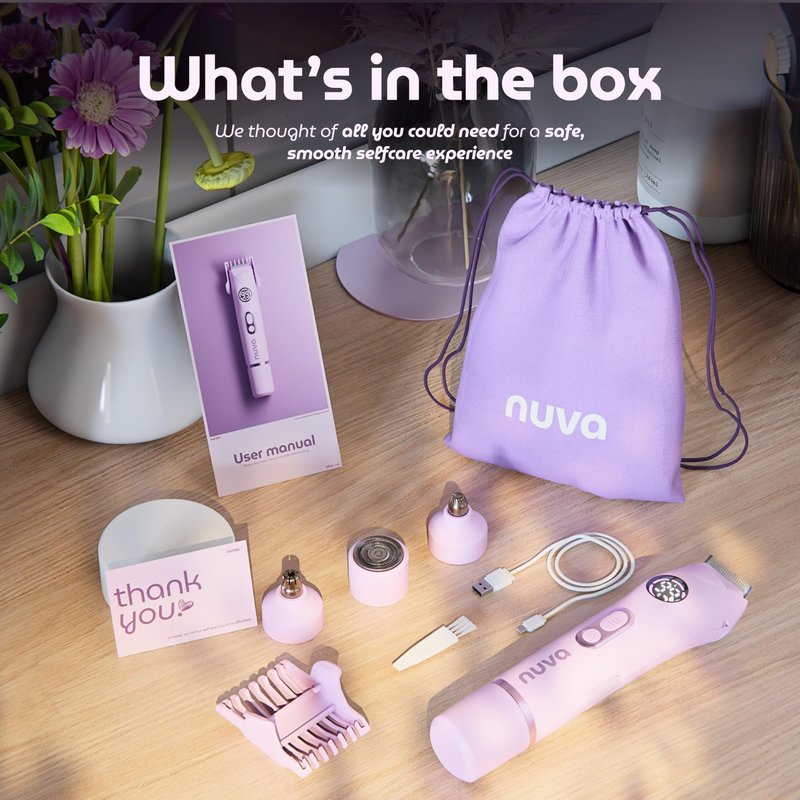 NUVA 4-in-1 Bikini Trimmer for Women | Painless Electric Razors & Shavers with Interchangeable Heads | Cordless Body & Facial Hair Trimmer with Ceramic Blade, IPX7 Waterproof and USB Rechargeable