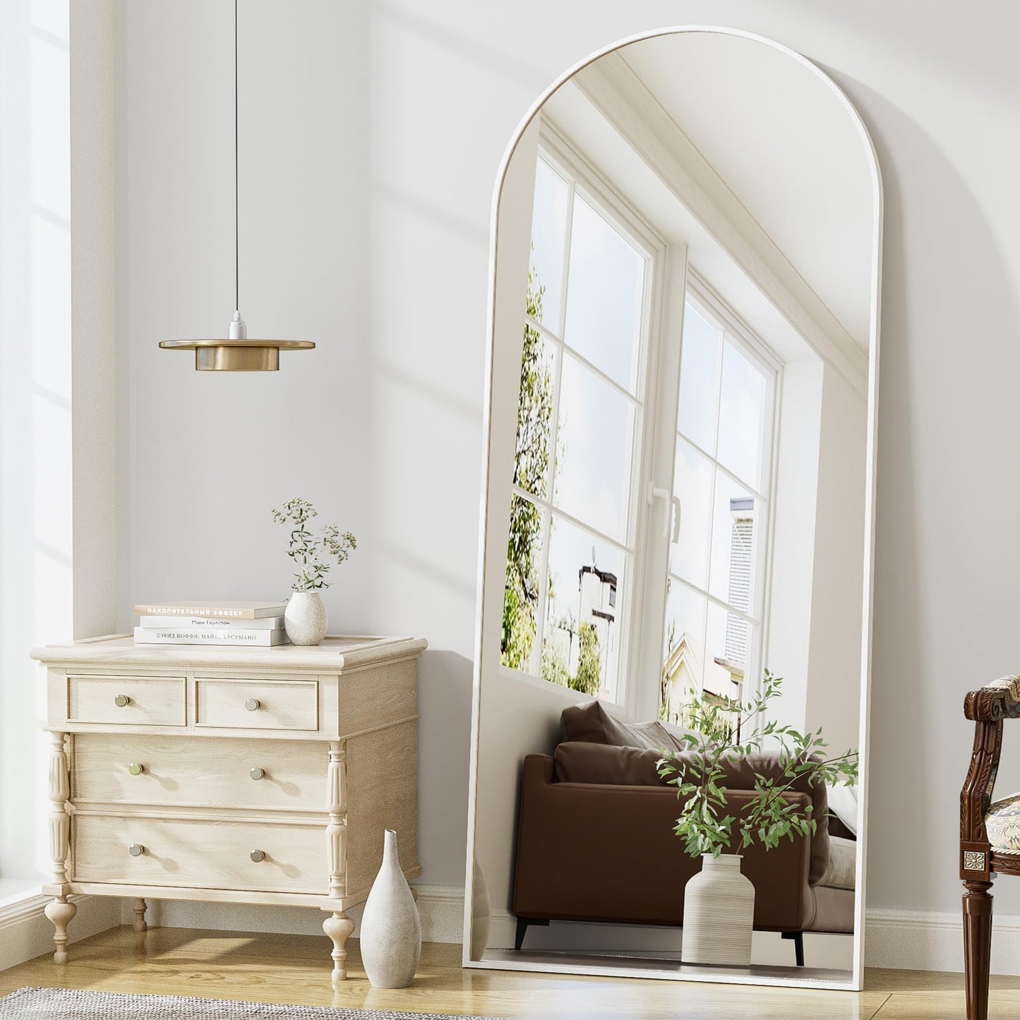 ZMYCZ Mirror Full Length, 71"x26" Arched Full Length Mirror, Arch Mirror with Stand, Large Standing Mirrors, Oversized Full Body Mirrors with Aluminum Frame for Bedroom, Living Room (White)