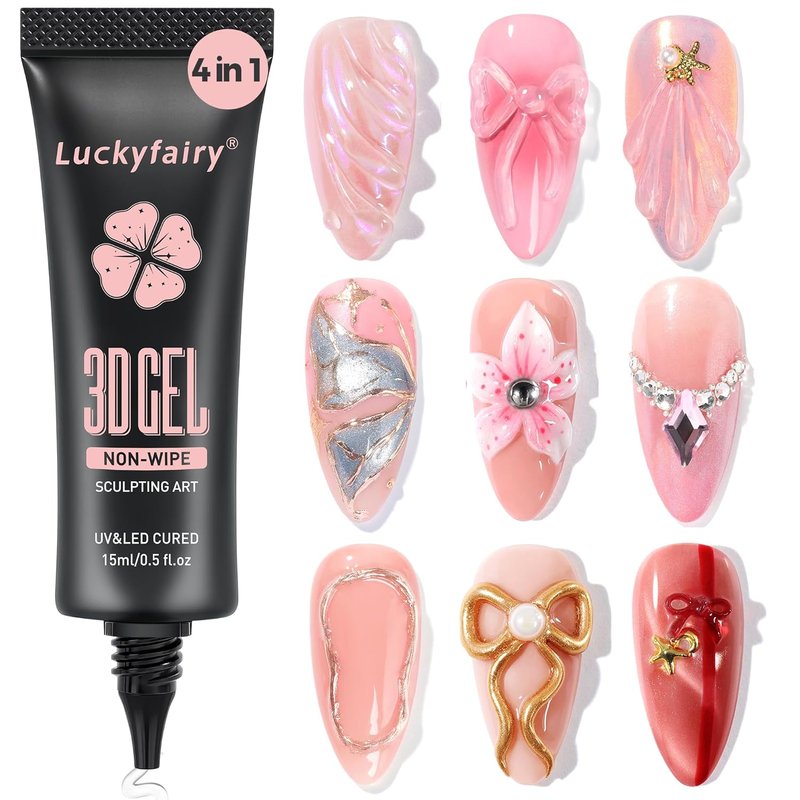 Luckyfairy 3D Gel Nail Art - 15g Sculpting Gel for DIY Nail Designs | No Wipe Clear, Molding & Chrome Powder
