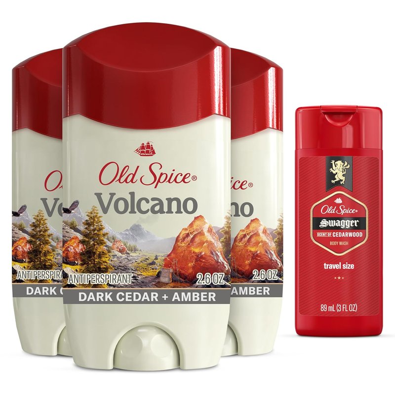 Old Spice Antiperspirant & Deodorant Volcano - Charcoal Infused, 2.6oz (Pack of 3) | Travel-Size Swagger Body Wash