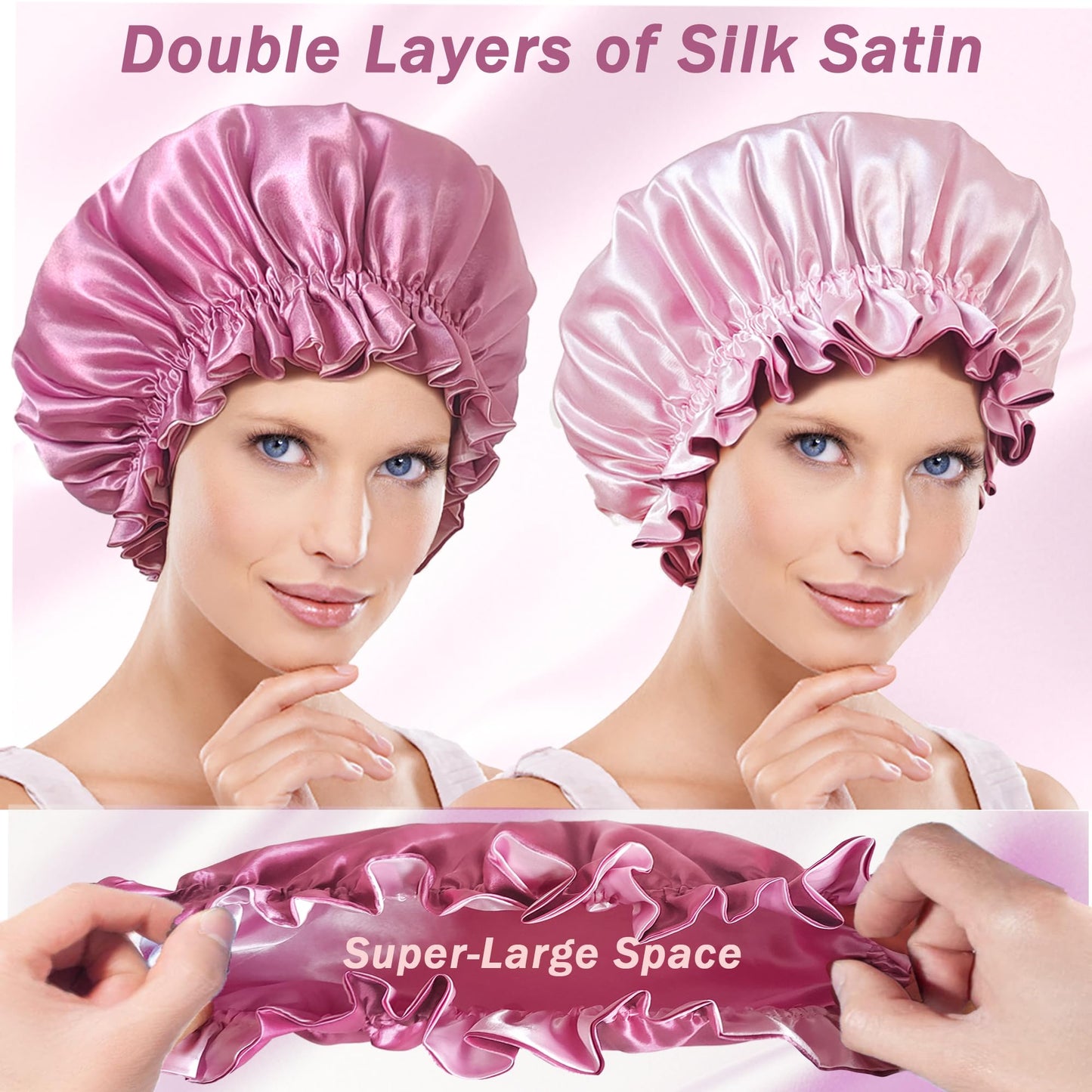 vidsel Silk Bonnet for Sleeping Women, Satin Hair Bonnets for Women, Double Layer Reversible Hair Wrap Lined Sleep Cap for Braid Curly Hair