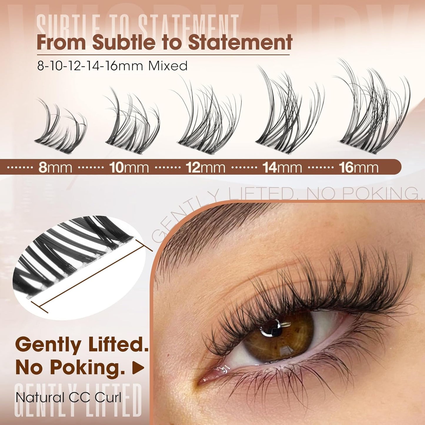 Spider Lash Clusters | Natural Wispy Eyelash Extensions | 8-16MM CC Curl with Flexible Clear Band