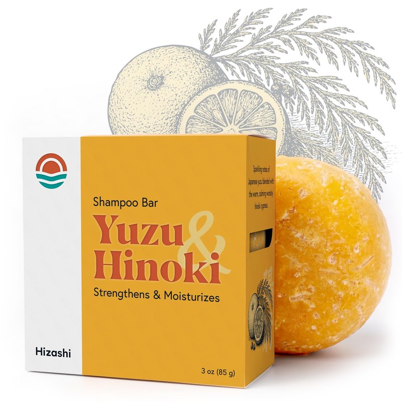 hizashi All Natural Shampoo Bar with Organic Shea, Cocoa Butter & Argan Oil, Strengthens & Moisturizes, Paraben, Sulfate & Silicone Free - Vegan & Cruelty Free, Made in USA - Yuzu & Hinoki