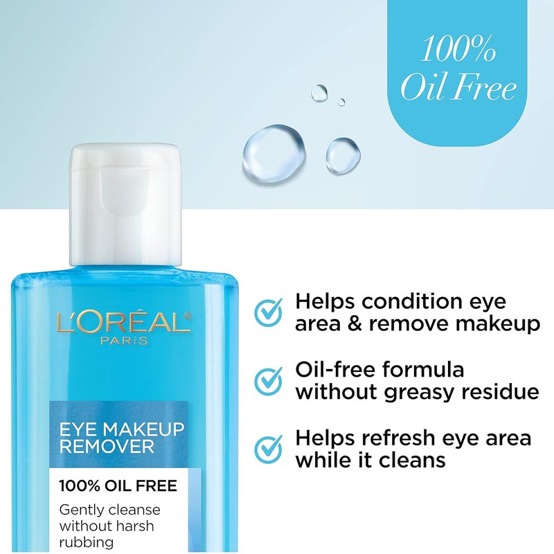 L'Oreal Paris Eye Makeup Remover - Oil-Free Formula, 2-Pack