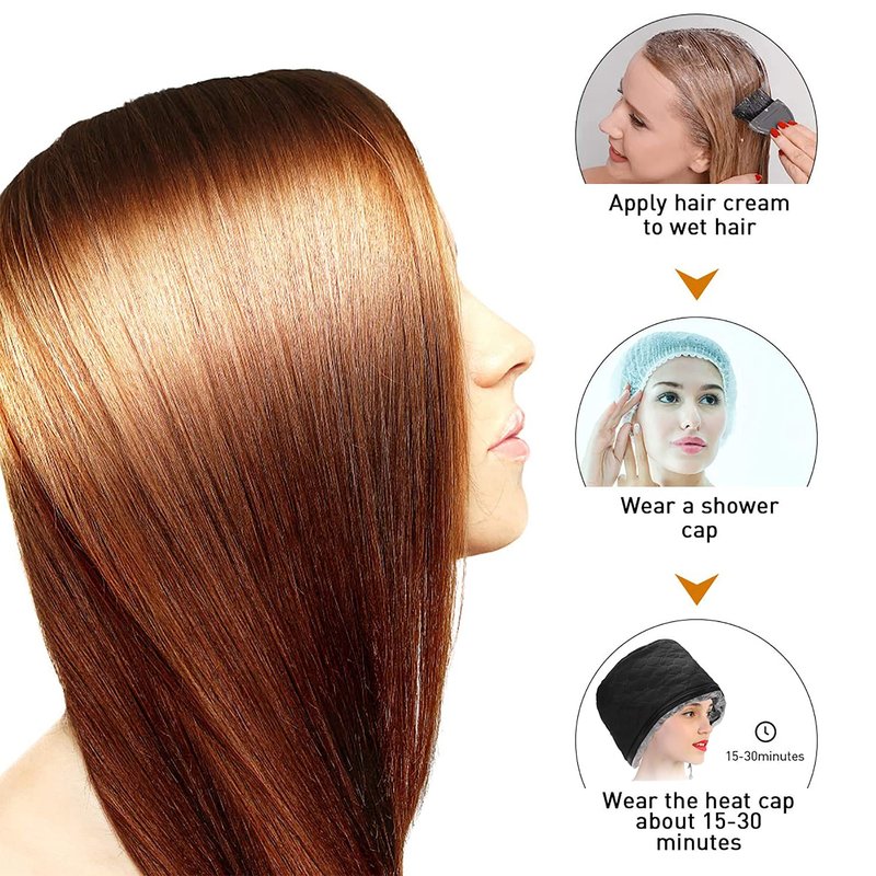 Electric Hair Care Cap - Nourishing Thermal Heat Hat for Home Spa | 3 Temperature Modes - Black