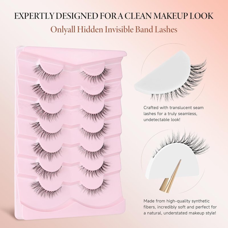 Onlyall Short Natural Eyelashes - Wispy Fake Lashes with Clear Band | 12mm Length for a Natural Look
