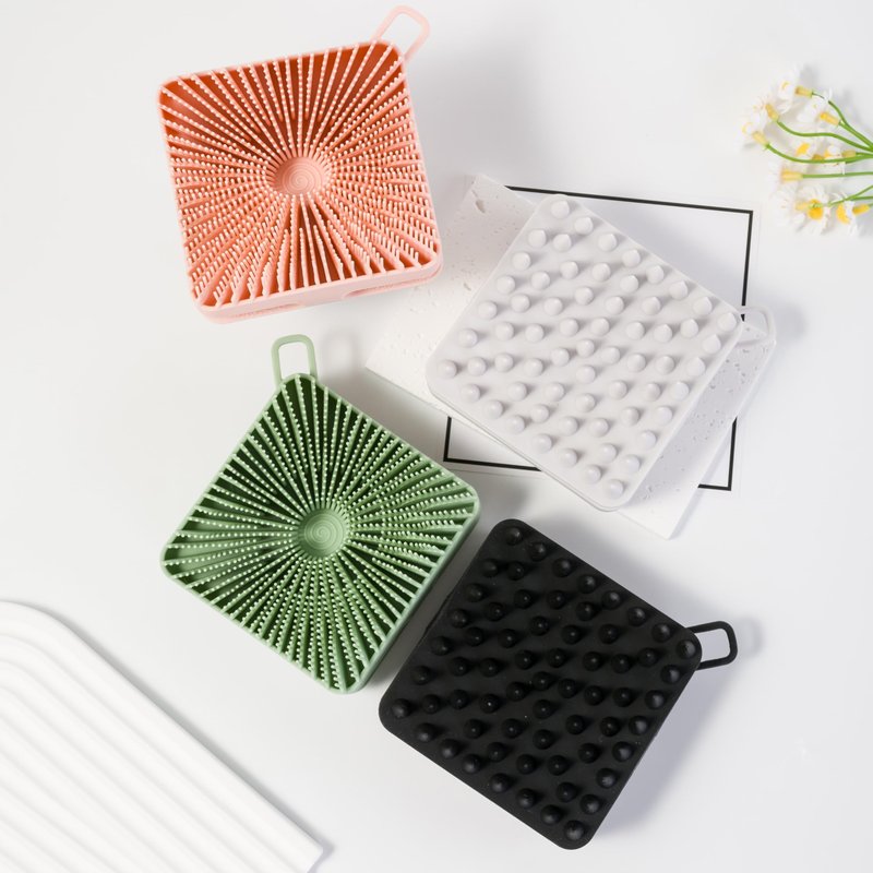 2 PC Silicone Exfoliating Body Scrubber, Silicone Body Shampoo Brush, Soft Silicone Loofah for Sensitive Skin, Shower Silicone Hair Scalp Massager, Easy to Clean, Lather Well(Black&Green)