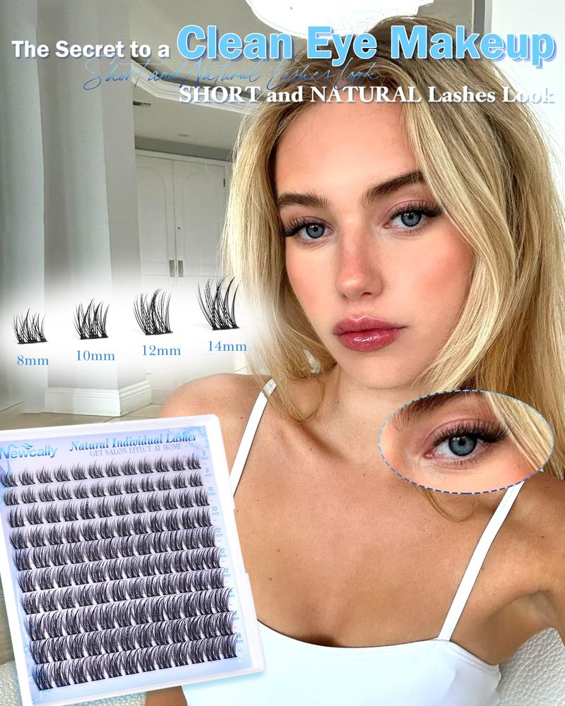 8-14MM Natural Wispy Lash Clusters Short Eyelash Clusters Soft DIY Lash Extension CD-Curly 3D Look Individual Lashes Cluster Eyelash Extensions by Newcally