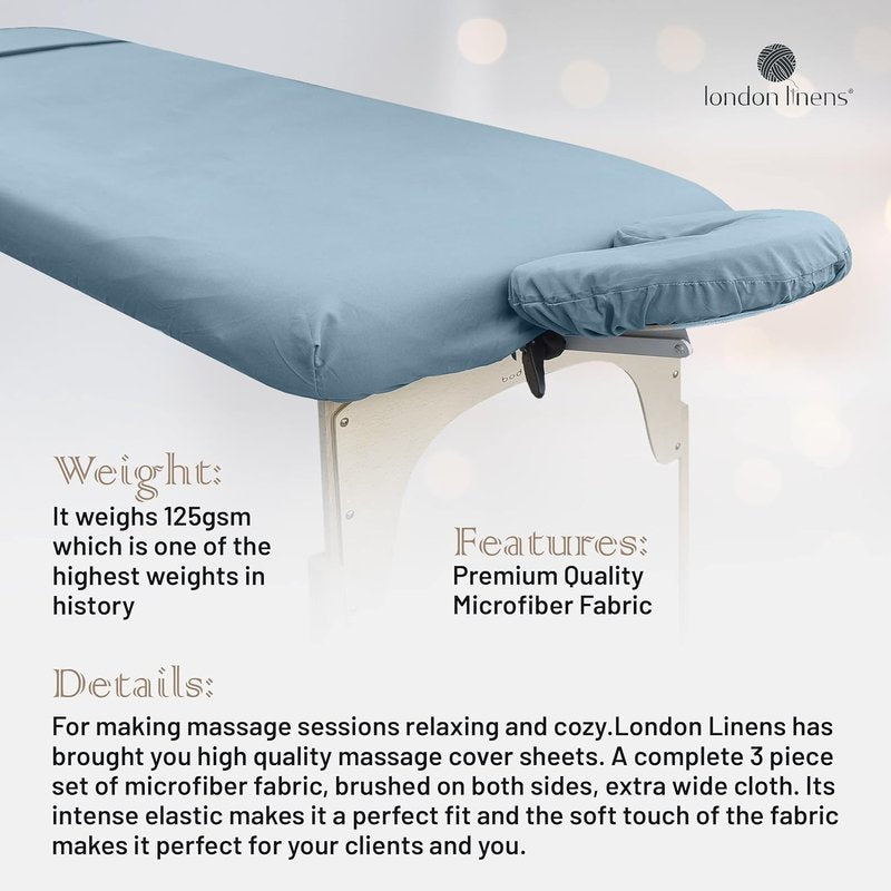 London Linens Soft Microfiber Massage Table Sheets Set 3 Piece Set - Includes Massage Table Cover, Massage Fitted Sheet, and Massage Face Rest Cover (Light Blue)