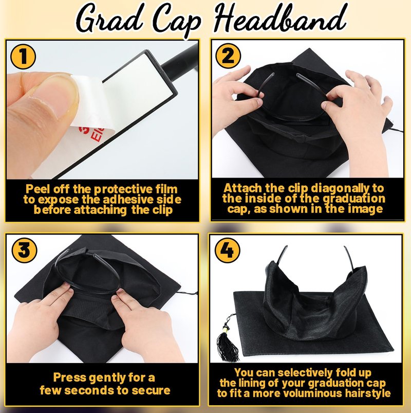 Pirekul Graduation Cap Headband Insert, Grad Cap Headband Holder - Secures Your Graduation Caps & Keeps Hairstyle, Hat Accessories for Graduates, Students, Women