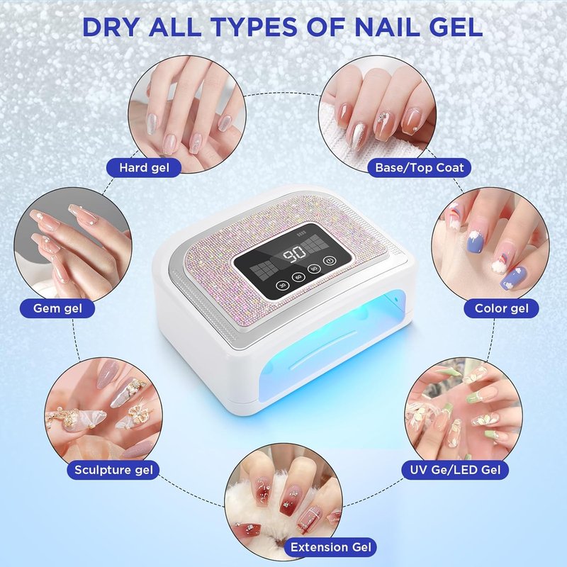 Aedavey Cordless Nail Lamp - 120W Rechargeable UV LED Nail Light with 4 Timer Modes & Rhinestone Decor