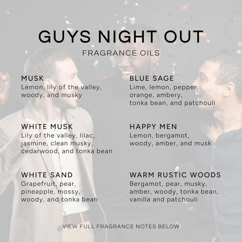 Eternal Essence Oils Guy's Night Out Set of 6 Premium Fragrance Oils - Includes Including Happy Men, Blue Sage, White Sand, Warm Rustic Woods, Musk, and White Musk Scented Oils - 10ML