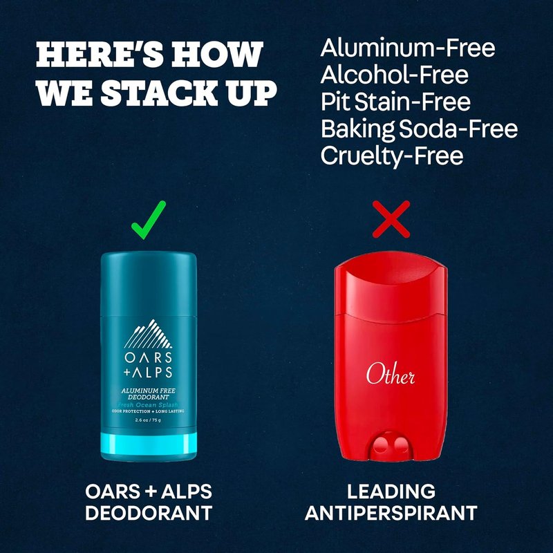 Oars + Alps Aluminum-Free Deodorant for Men - Long-Lasting Odor Protection, Fresh Ocean Splash, 2.6oz
